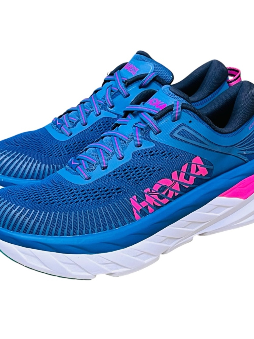 Hoka One One Bondi 7 Athletic Running Shoes Vallarta Blue/Phlox Pink Sz 8 - Picture 3 of 10